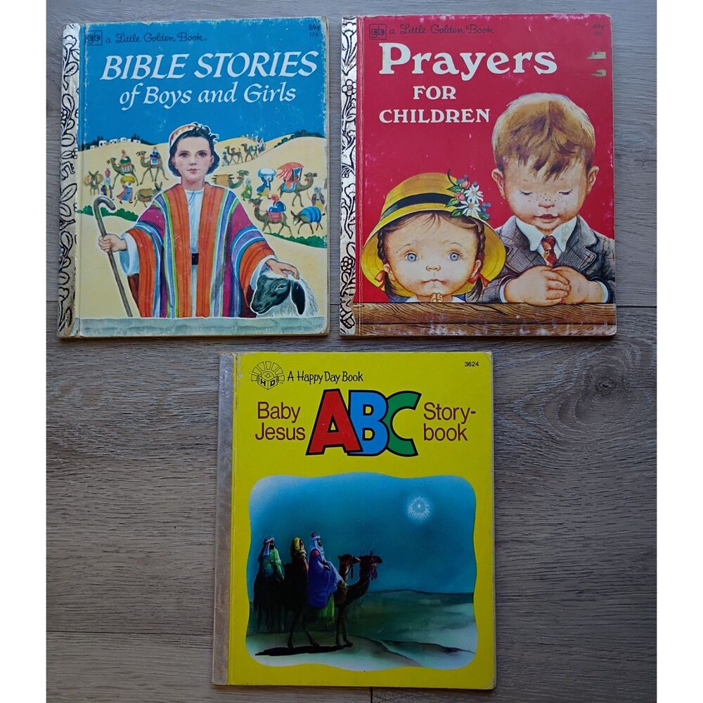 Vintage Religious Little Golden Books & A Happy Day Book Children's H/C Lot of 3